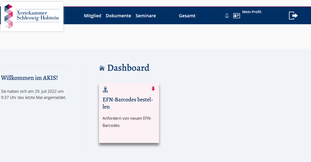 Dashboard mit Reißzwecke